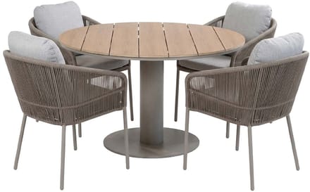 Tuinset Alezio/Tower | 4 personen | Rond 120 cm | Rope & Tecon Teak
