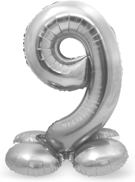 Folat - Cijfer 9 Zilver met standaard - 72 cm
