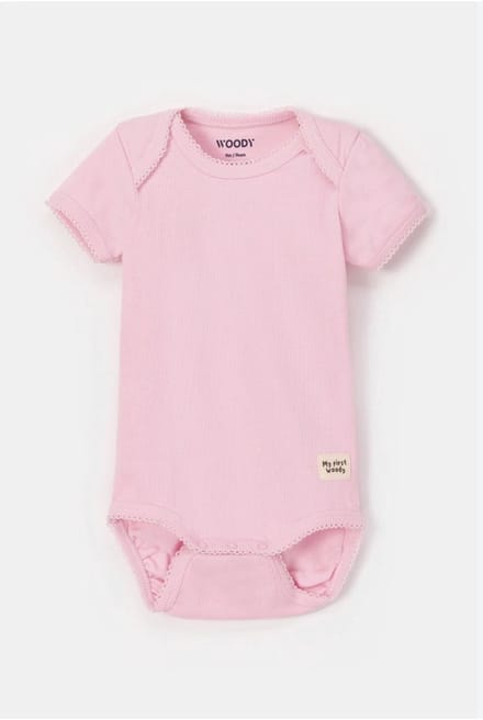 Woody - My First Woody - Roze romper van katoen - 9 maand