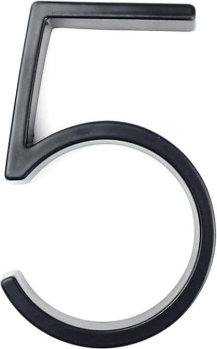 Huisnummer 5 - Zwevend Huisnummer - Zwart - nr. 5 - modern - 125mm