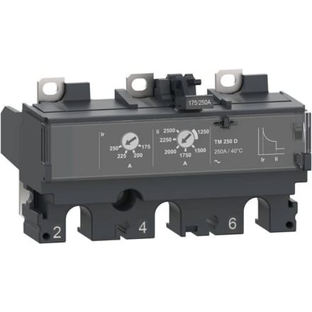Schneider Electric Current relay TM250D for ComPacT NSX 250 circuit breakers bimetallic/electromagnetic rated current 250 A.