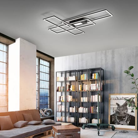 JUST LIGHT. GmbH LED plafondlamp Asmin, CCT, zwart, 98,9x69,4cm