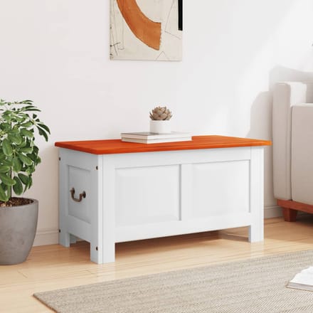 vidaXL - Opbergkist - met - deksel - massief - acaciahout - bruin - en - wit