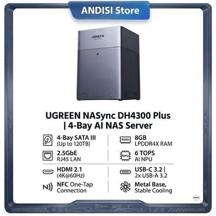 UGREEN NASync DH4300 Plus 4-bay NAS Private Cloud Opslagkast Rockchip 8-Core CPU 8GB RAM 2.5GbE LAN 4K HDMI 120TB Persoonlijke Cloud Server