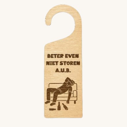 Grappige houten deurhanger - Beter even niet storen - Teveel gedronken - kater - roes uitslapen - student - gezopen - kado idee