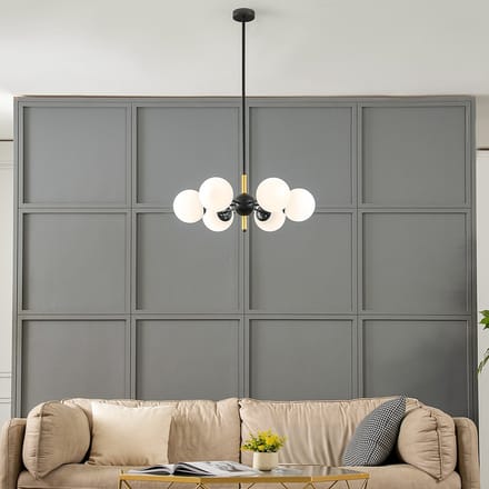 LumenXL Design hanglamp Callie zwart - melkwit glas, 6-lichts