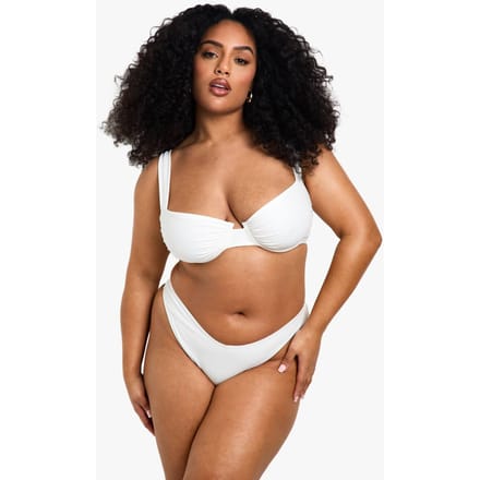 boohoo Dames Plus Swimwear Essentials V-Front Slip | White | Maat: 26