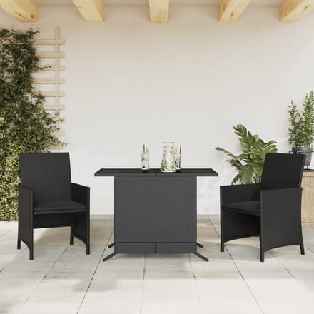 vidaXL - 3-delige - Bistroset - met - kussens - poly - rattan - zwart