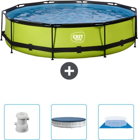 EXIT Rond Lime Frame Zwembad - 360 x 76 cm - Inclusief Pomp - Afdekzeil - Grondzeil - Nu extra voordelig