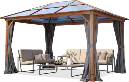 Tuinpaviljoen 3x4 m eikenhoutlook, ca. 8mm polycarbonaat dak, 4 zijwanden grijs