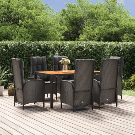 vidaXL - 7-delige - Tuinset - met - kussens - poly - rattan - zwart
