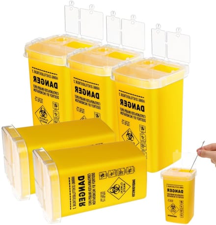 Set van 5 Afvalcontainers voor Puntige Voorwerpen, Multifunctionele Afvalbak met Deksel, Draagbare Container voor Naalden en Kappersafval