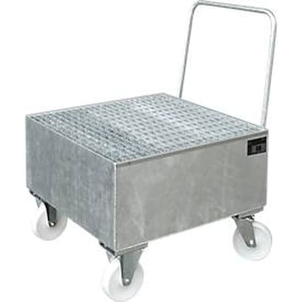 Stalen lekbak met wielen + greep, 800 x 800 mm, gegalvaniseerd