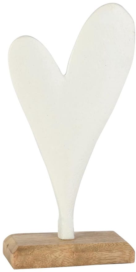 Dekoratief | Deco hart op voet, wit, aluminium/hout, 11x5x21cm | A258277
