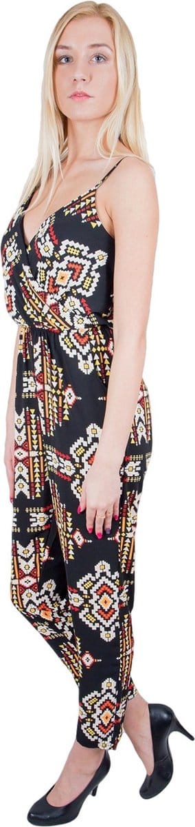 John Zack - Zwarte Jumpsuit met Patroon en Schouderbanden / M