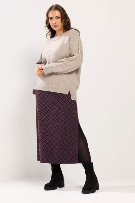 Yours Bordeauxrode Getextureerde Kokerrok Met Ruiten Size 48
