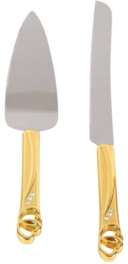 Cinar Gebakbestek - 2-delig - Bruidstaart Snijset - Goud/Zilver