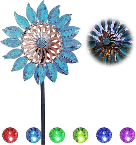 Windspinner - Tuindecoratie - Buiten Decoratie - Dubbele Rotoren - 84 Inch - Brons Blauw
