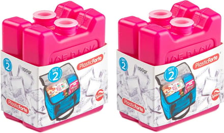 Plasticforte kleine koelelementen - 4x stuks - 100 grams - 7 x 8 cm - roze - plastic