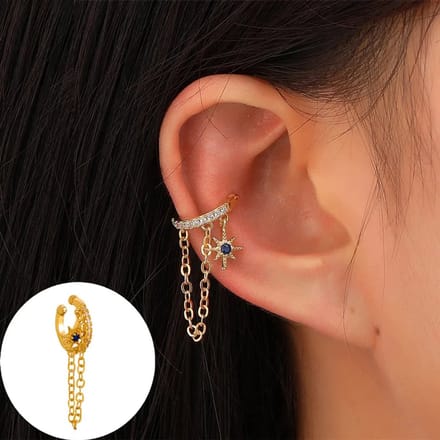 Chain ear cuff met sterretje hanger | goud gekleurd