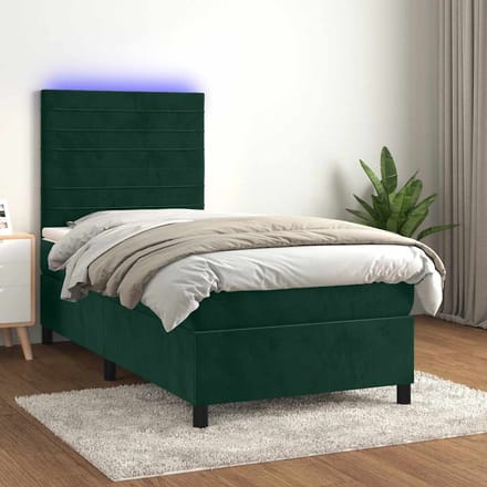 vidaXL - Boxspring - met - matras - en - LED - fluweel - donkergroen - 80x200 - cm