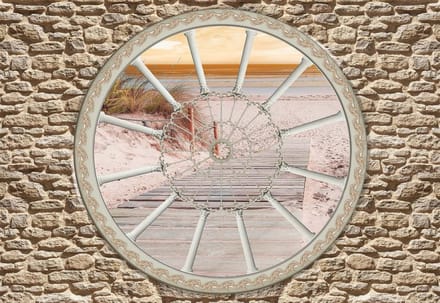 Fotobehang Stone Wall Showing Beach | PANORAMIC - 250cm x 104cm | 130g/m2 Vlies