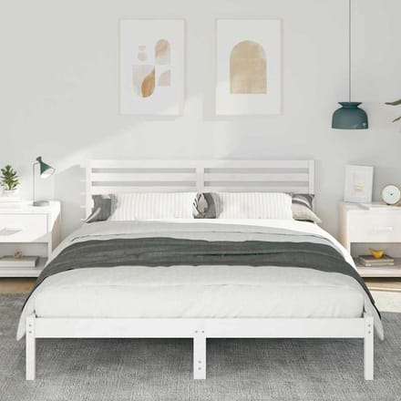 vidaXL - Bedframe - met - hoofdeinde - Wit - 160 - x - 210 - cm - Massief - grenenhout