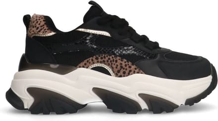 Sacha - Dames - Zwarte sneakers met leopard print - Maat 41