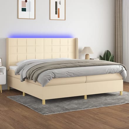 vidaXL - Boxspring - met - matras - en - LED - stof - crèmekleurig - 200x200 - cm