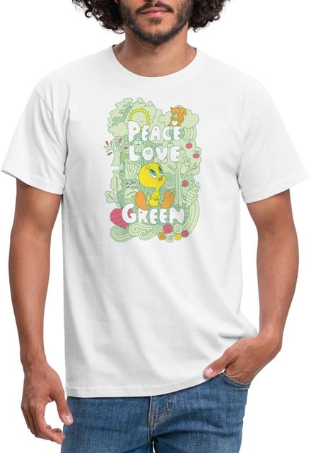 Looney Tunes Tweety Peace Love Green Design T-Shirt Heren