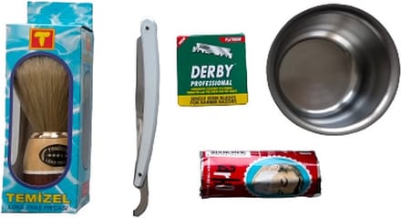 Scheer set klassiek Mannen - inclusief 100 derby premium scheermesjes - Shavette - Scheerkwast - scheerkom - Arko Scheerstaaf 75 gr