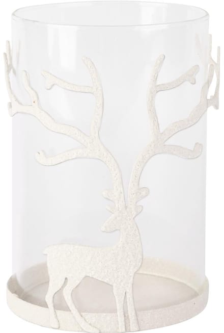 Dekoratief | Theelichthouder m/hert, wit/transparant, metaal/glas, 13x13x20cm | A255096