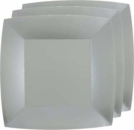 Santex Feest gebaksbordjes - zilver - 10x - karton - 18 cm - vierkant - kartonnen feestbordjes