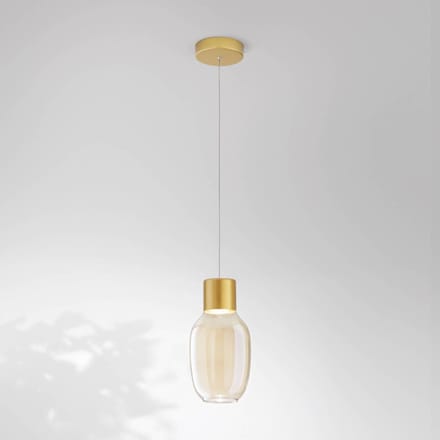 Fabas Luce LED hanglamp Lapo, 1-lamp, cognackleurig, Ø 16cm, glas