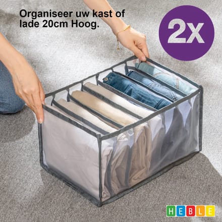 Heble® - "2 STUKS Lade-Organizer voor Jeans en Broeken - 36x25x20 - Grijs - Groot Formaat"