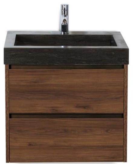 Dante Badmeubelset 60 cm - Walnoot - Wastafel Hardsteen Wit Lucca