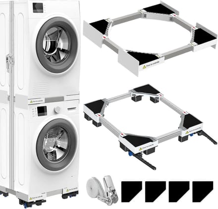 Universeel aansluitframe voor wasdroger en wasmachine met transportwielen en verstelbare remmen