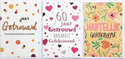 3 Wenskaarten - 60 JAAR Getrouwd - … Jaar Getrouwd – Hartelijk Gefeliciteerd - 12 x 17 cm – GET-305