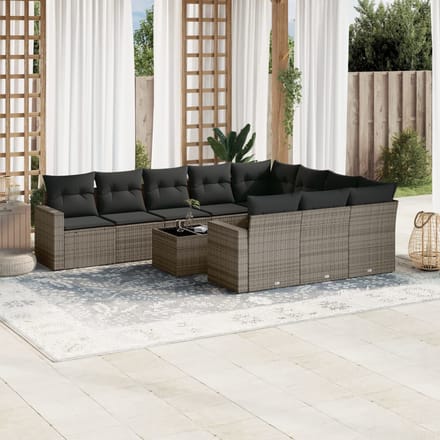 vidaXL - 11-delige - Loungeset - met - kussens - poly - rattan - grijs