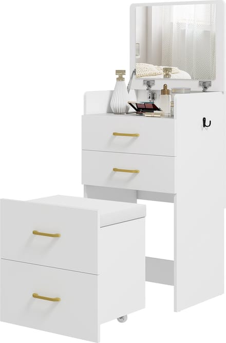 HOMCOM Vanity Table Set MDF, glas 48L x 40B x 90H cm Wit