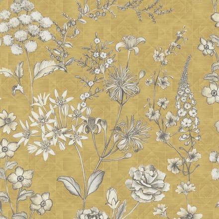 VINTAGE BLOEMEN BEHANG | Botanisch - geel wit grijs - A.S. Création Metropolitan Stories 3