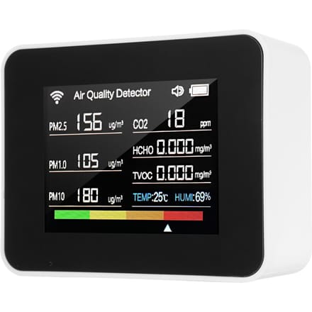 Tuya WiFi Luchtkwaliteitsmeter 13-in-1 Binnenluchtkwaliteitsmonitor Detecteert CO₂ TVOC HCHO PM2.5 PM1.0 wit