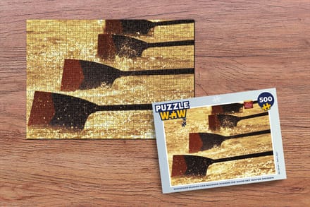 Puzzel Roeispaan bladen van racende roeiers die door het water snijden - Legpuzzel - Puzzel 500 stukjes