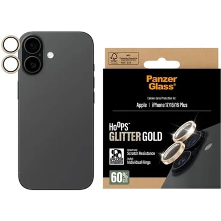 PanzerGlass Hoops® Glitter Gold Camera Lens Protector iPhone 17 | iPhone 16 | 16 Plus