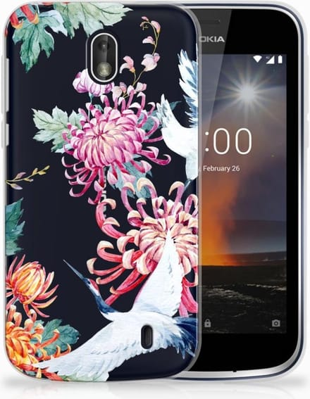 Nokia 1 TPU Hoesje Bird Flowers