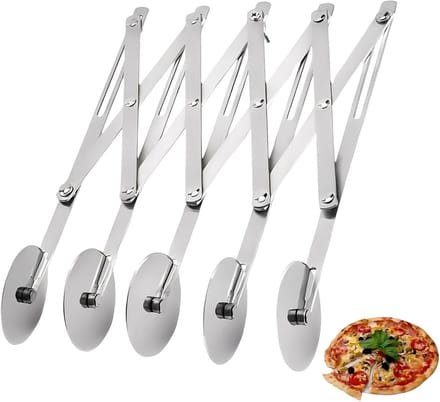 Verstelbare deegsnijder met 5 wielen, roestvrijstalen pastacutter voor pizza, pannenkoeken en bladerdeeg