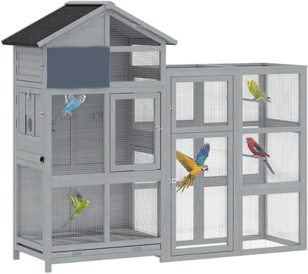 PawHut Vogelkooi-dennenhout, metaal-196L x 60B x 164,5H cm-grijs