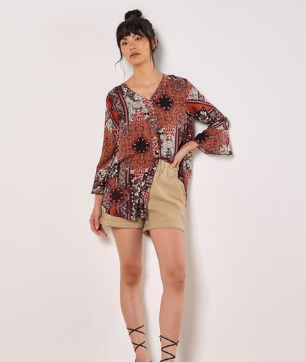Patchwork Scarf Print Blouse