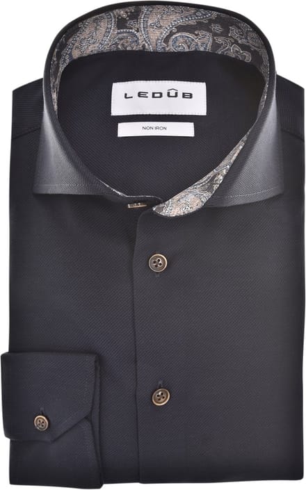 Ledub modern fit overhemd - popeline - donkerblauw - Strijkvrij - Boordmaat: 38