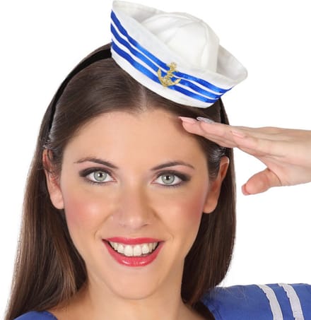Verkleed Verkleed diadeem mini hoedje/pet - meisjes/dames - Matroos/sailor thema